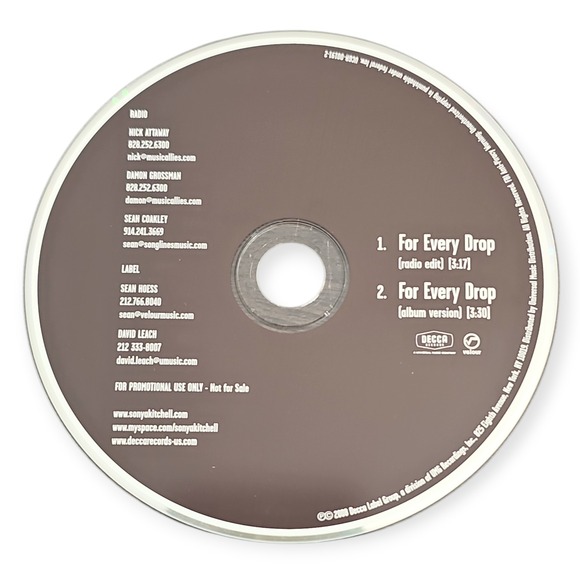 Sonya Kitchell – For Every Drop [2008 Promotional CD Single] - Picture 3 of 3